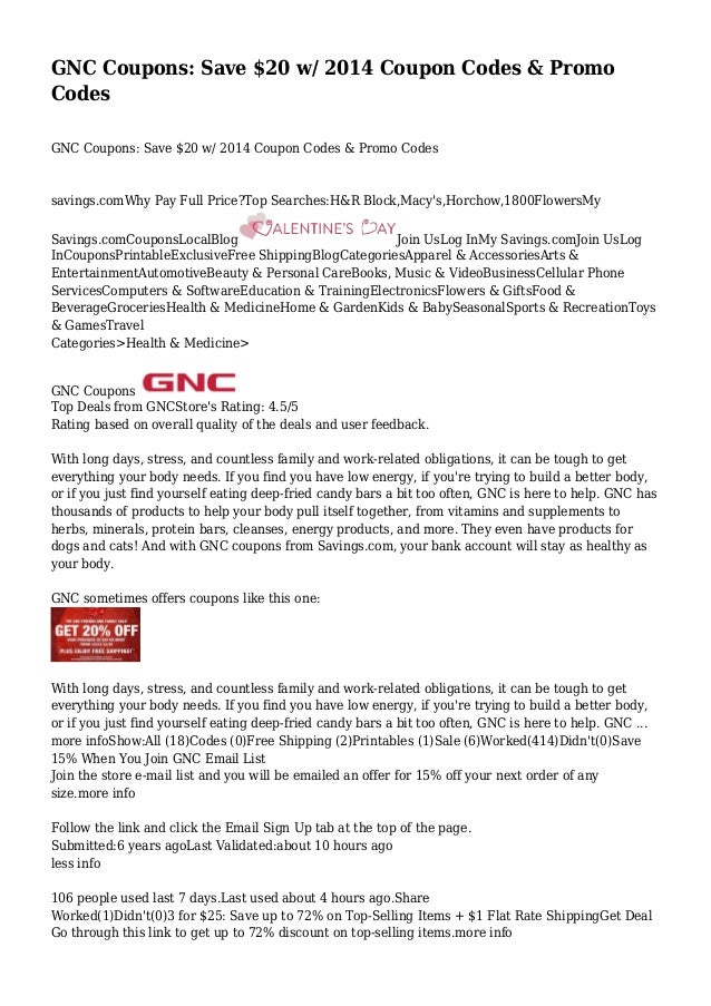 GNC Discount codes: Preserve $20 w/ 2014 Coupon Codes Promo Codes photo relating to Gnc Printable Coupons named GNC Discount codes: Help you save $20 w/ 2014 Coupon Codes Promo Codes